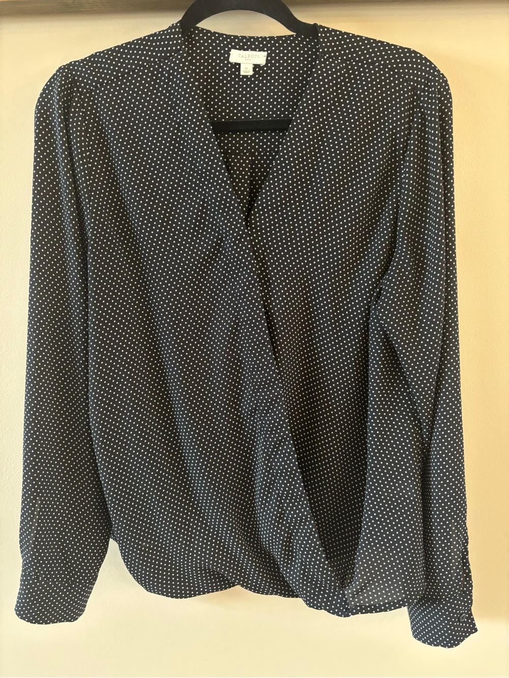 Talbots Black and White Polka Dot Wrap-Style Blouse